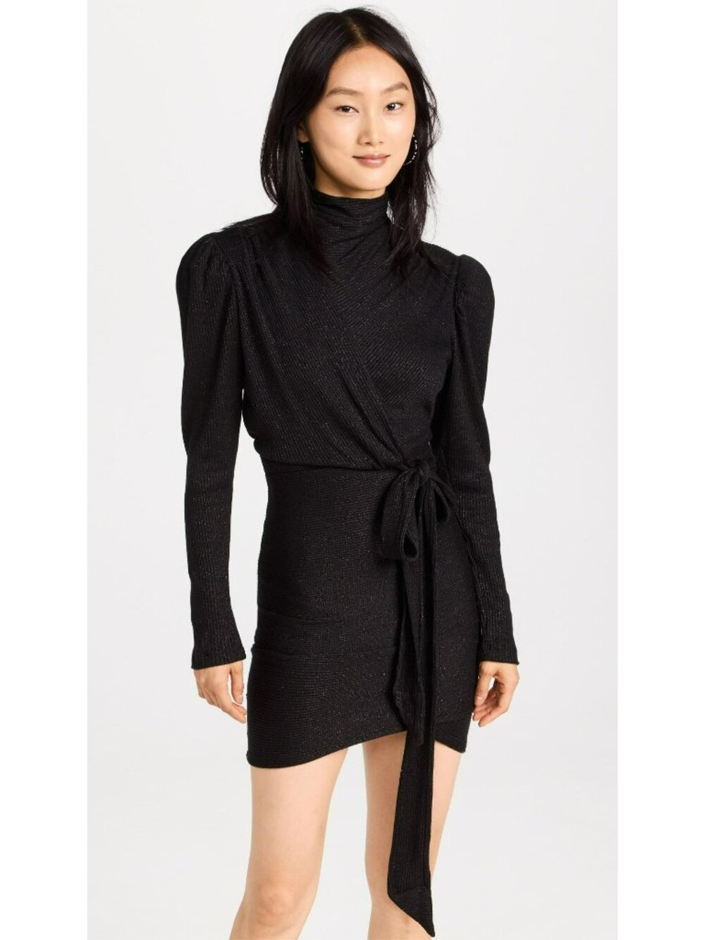 Sabina Musayev $289 Black Metallic Ruched Dress Long Sleeve Goth Whimsigoth - Picture 6 of 16